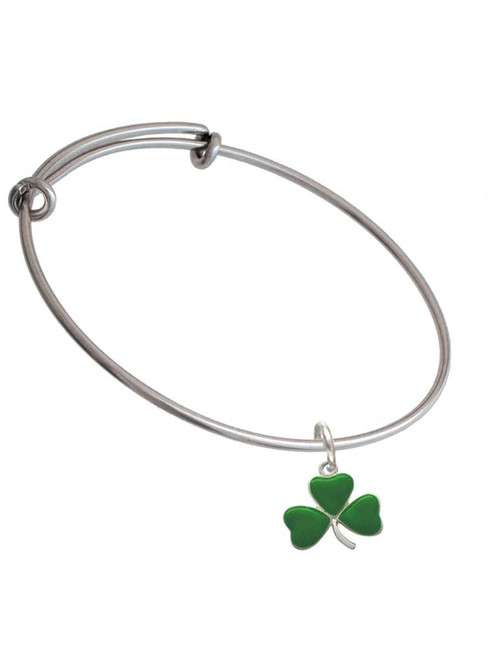 Green Three Leaf Clover - Shamrock Charm Bangle Bracelet