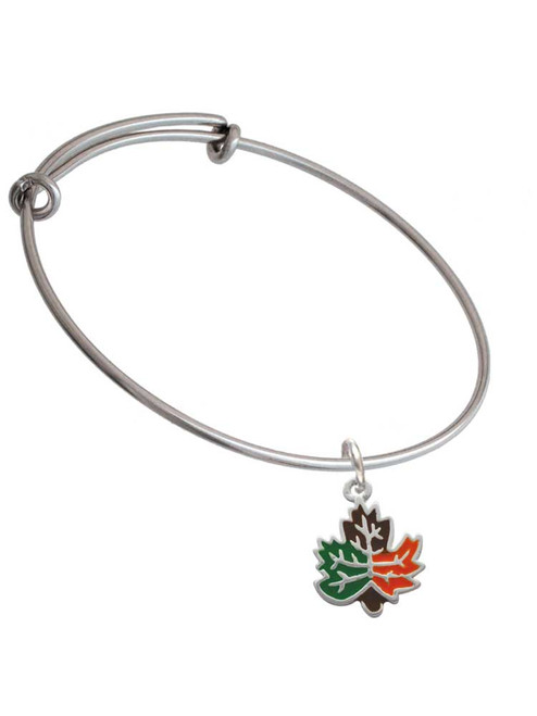 Large Enamel Fall Leaf Charm Bangle Bracelet