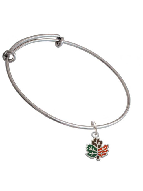 Small Enamel Fall Leaf Charm Bangle Bracelet