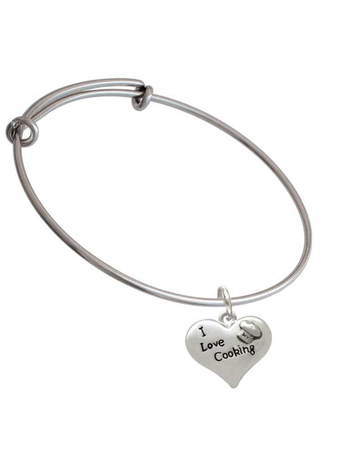 I love Cooking Heart with Chef Hat Charm Bangle Bracelet