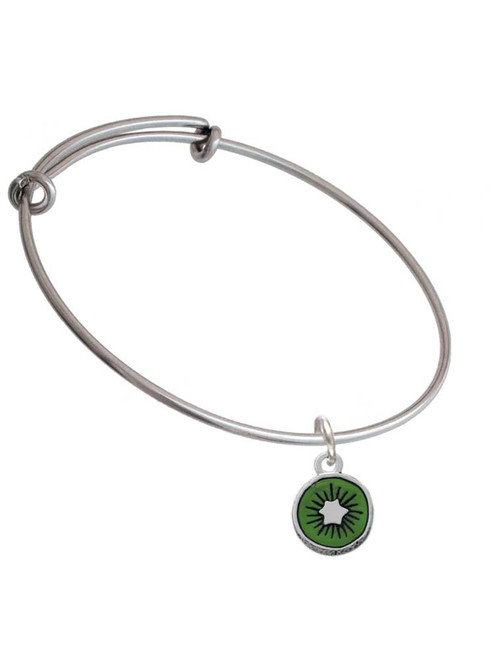 3-D Green Enamel Kiwi Charm Bangle Bracelet
