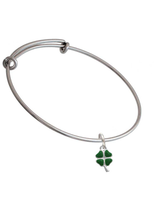 Mini Green Heart Four Leaf Clovers Charm Bangle Bracelet