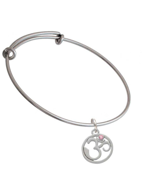 Om in Circle with Pink Crystal Charm Bangle Bracelet