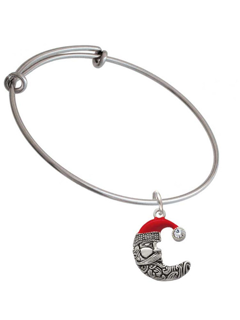 Large Crescent Moon Santa Face Charm Bangle Bracelet