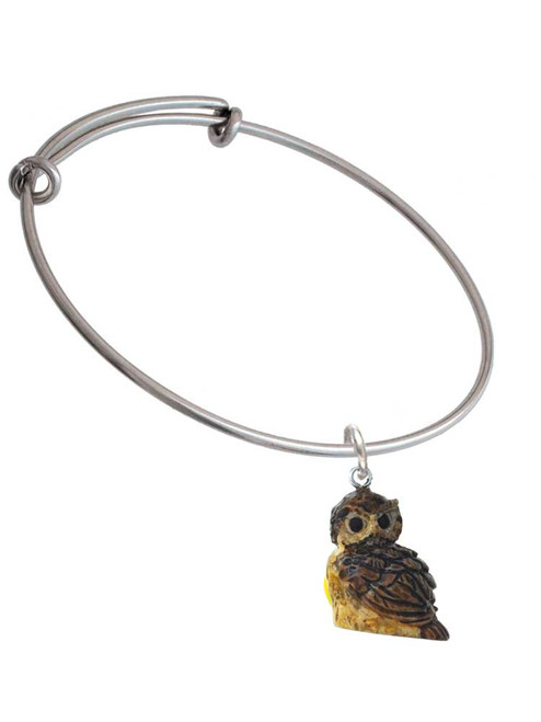 Resin Sitting Owl Charm Bangle Bracelet