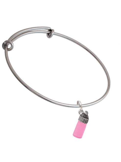 3-D Pink Baby Bottle Charm Bangle Bracelet