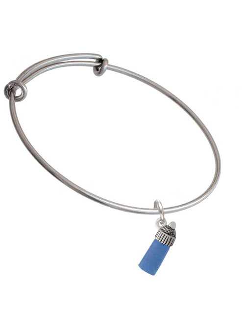 3-D Blue Baby Bottle Charm Bangle Bracelet
