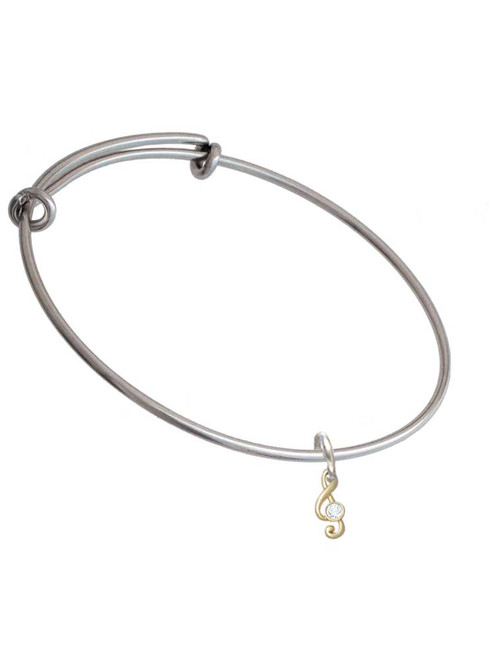 Mini Gold Tone Clef with Crystal Charm Bangle Bracelet