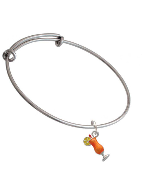3-D Orange Tropical Drink Charm Bangle Bracelet