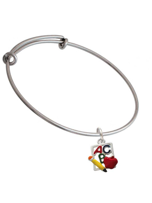 ABC Cutout School Slate Charm Bangle Bracelet
