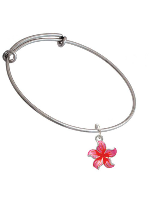 Hot Pink and Orange Plumeria Flower Charm Bangle Bracelet