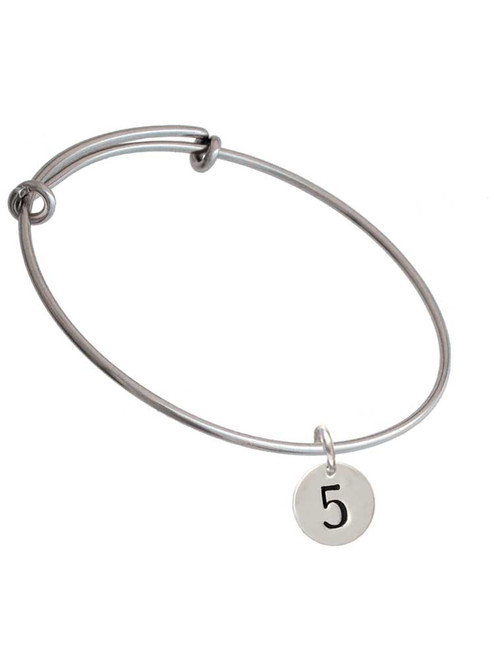 Disc 1/2'' Number - 5 - Charm Bangle Bracelet