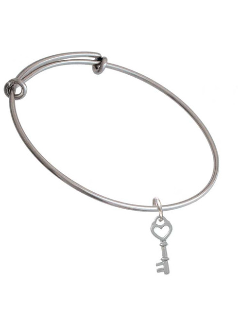 Open Heart Key Charm Bangle Bracelet