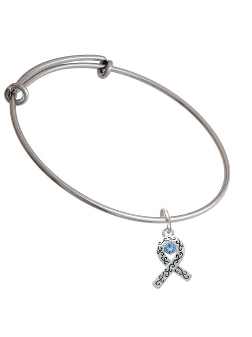 Scroll Ribbon with Light Blue Crystal Charm Bangle Bracelet