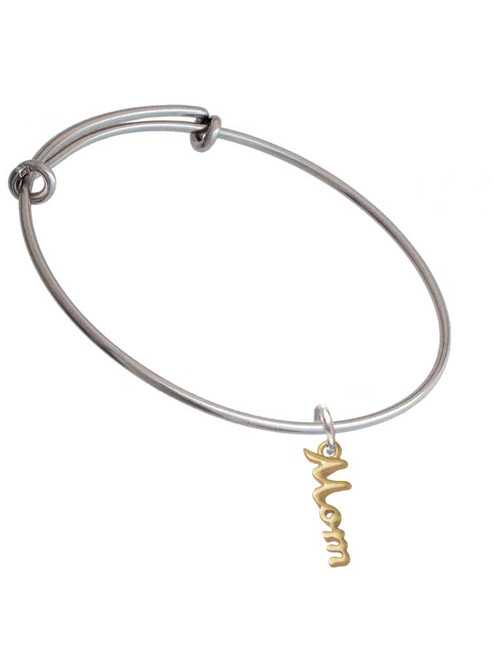 Small Gold Tone Mom Script Charm Bangle Bracelet