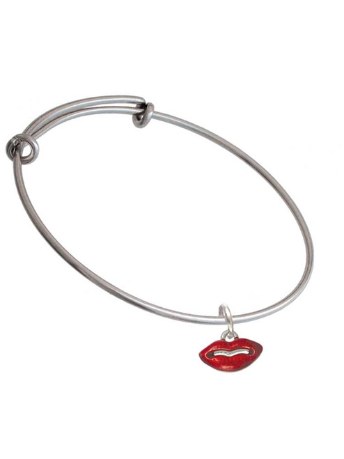 Small Translucent Red Lips Charm Bangle Bracelet