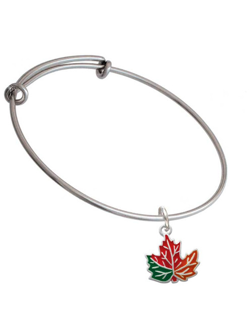 Large Orange Fall Leaf Charm Bangle Bracelet