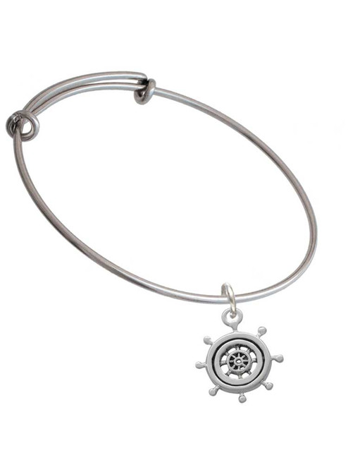 Antiqued Ship Wheel Charm Bangle Bracelet