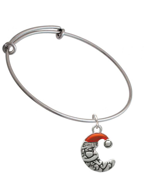 Small Crescent Moon Santa Charm Bangle Bracelet