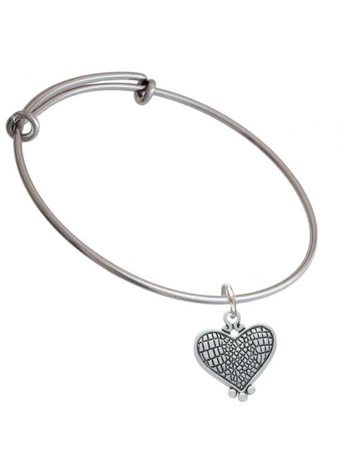 Antiqued Snake Print Heart Charm Bangle Bracelet