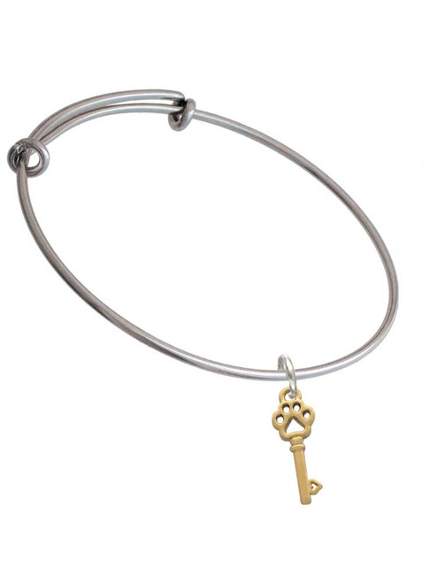 Small Gold Tone Open Paw Key Charm Bangle Bracelet