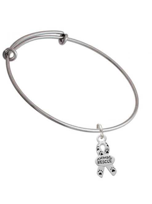Small Paw Print Ribbon ''Animal Rescue'' Charm Bangle Bracelet