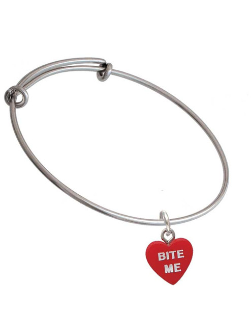 Acrylic Red "Dream On / Bite Me" Heart Charm Bangle Bracelet