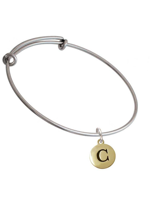 Capital Gold Tone Letter - C - Pebble Disc - Charm Bangle Bracelet
