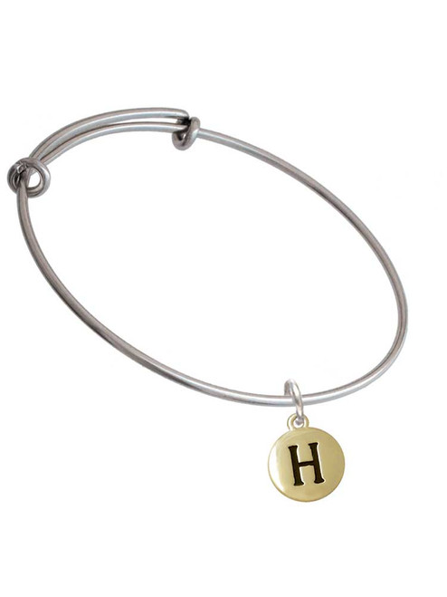 Capital Gold Tone Letter - H - Pebble Disc - Charm Bangle Bracelet
