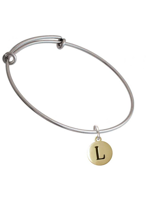 Capital Gold Tone Letter - L - Pebble Disc - Charm Bangle Bracelet
