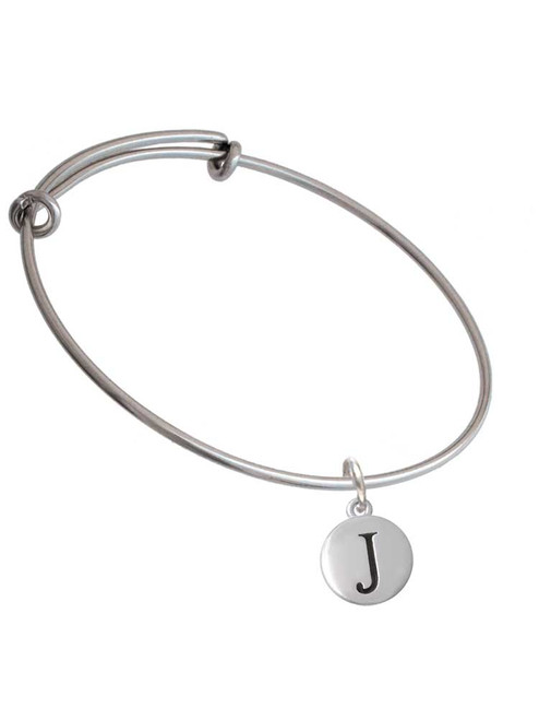 Capital Letter - J - Pebble Disc - Charm Bangle Bracelet