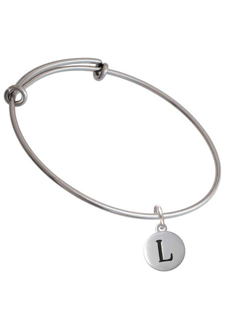 Capital Letter - L - Pebble Disc - Charm Bangle Bracelet