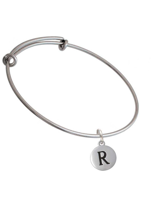 Capital Letter - R - Pebble Disc - Charm Bangle Bracelet
