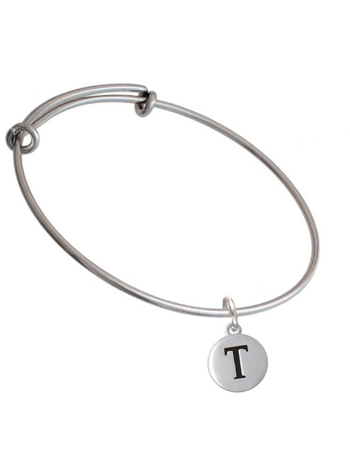 Capital Letter - T - Pebble Disc - Charm Bangle Bracelet