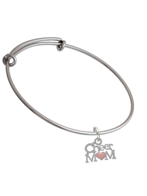 Cheer Mom with Pink Heart Charm Bangle Bracelet