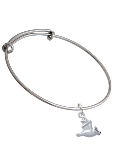 3-D Flying Bat with Crystals Charm Bangle Bracelet
