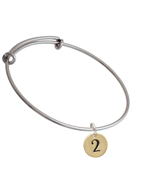 Gold Tone Disc 1/2'' Number - 2 - Charm Bangle Bracelet