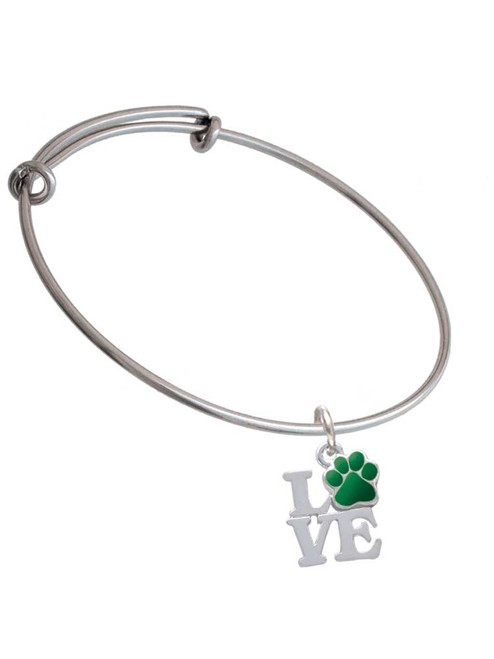 Love with Green Paw Charm Bangle Bracelet