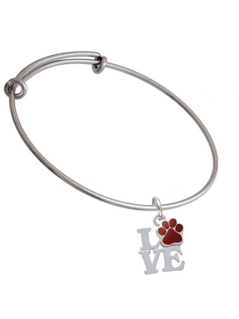 Love with Maroon Paw Charm Bangle Bracelet