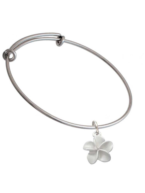 White Plumeria Flower Charm Bangle Bracelet