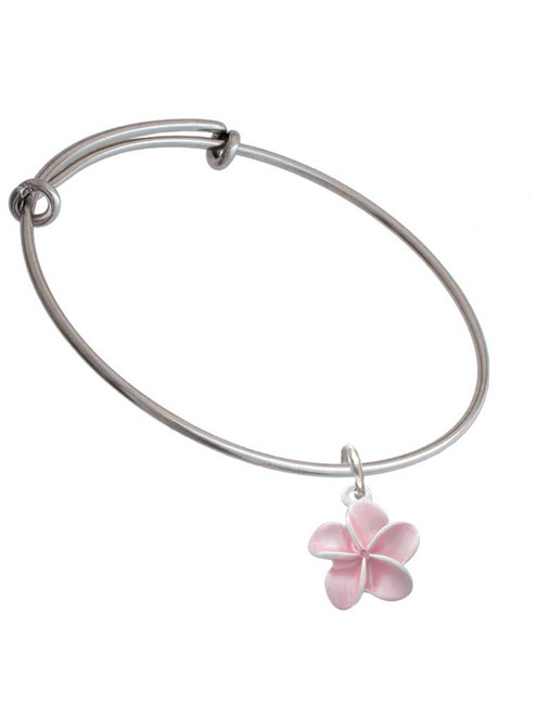 Pink Plumeria Flower Charm Bangle Bracelet