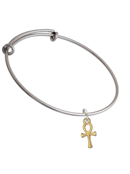Small Gold Tone Ankh Charm Bangle Bracelet
