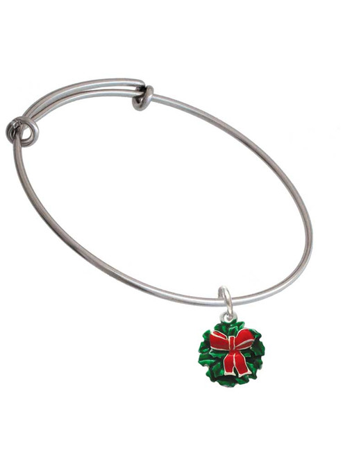 Enamel Wreath with Bow Charm Bangle Bracelet