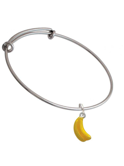 3-D Yellow Enamel Bananas Charm Bangle Bracelet