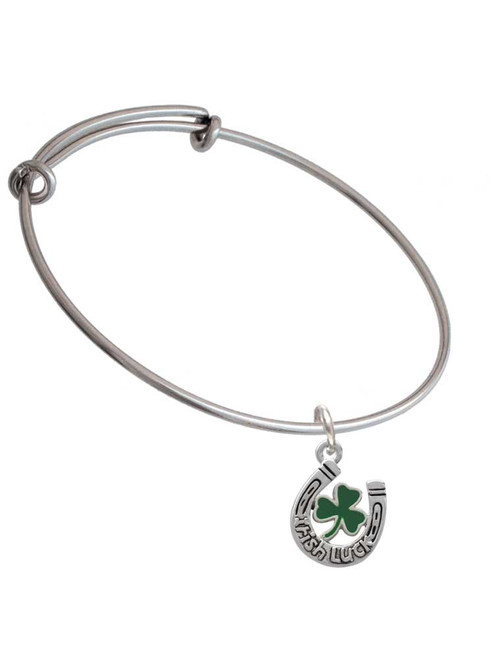 Irish Luck Horseshoe with Shamrock Charm Bangle Bracelet