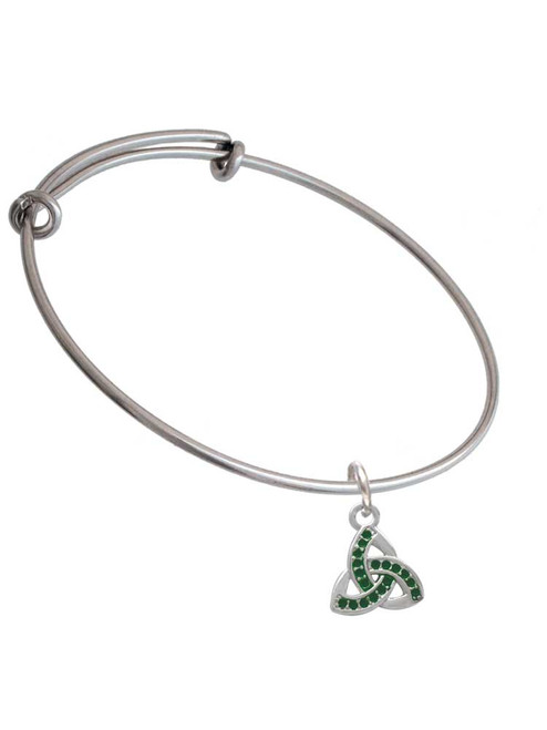Small 2-D Green Trinity Knot Charm Bangle Bracelet