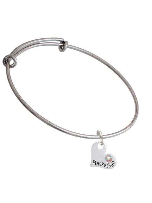 Heart with ''Basketball'' and AB Crystal Charm Bangle Bracelet