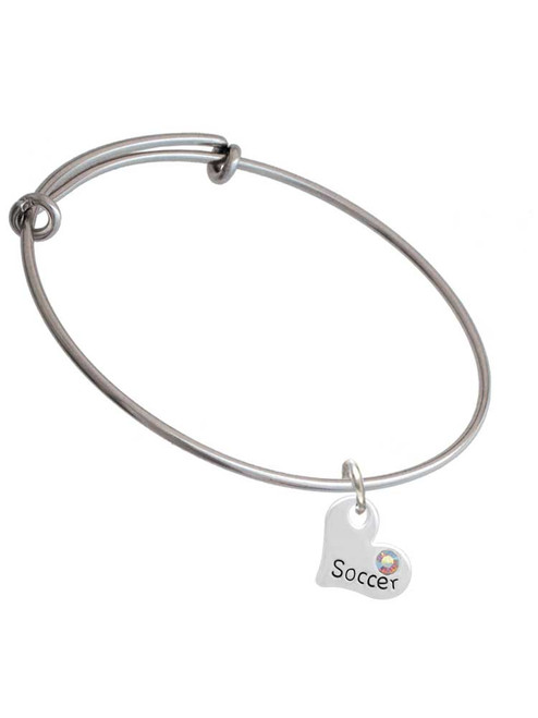 Heart with ''Soccer'' and AB Crystal Charm Bangle Bracelet