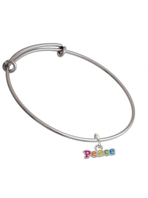 Rainbow Colored ''Peace'' Charm Bangle Bracelet