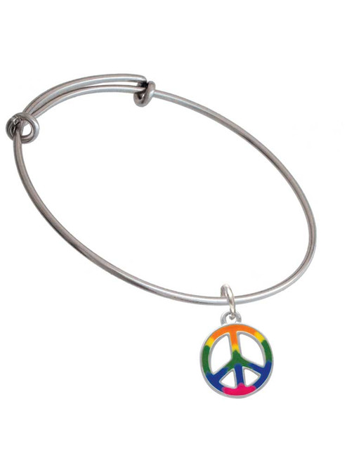 Large Rainbow Colored Peace Sign Charm Bangle Bracelet